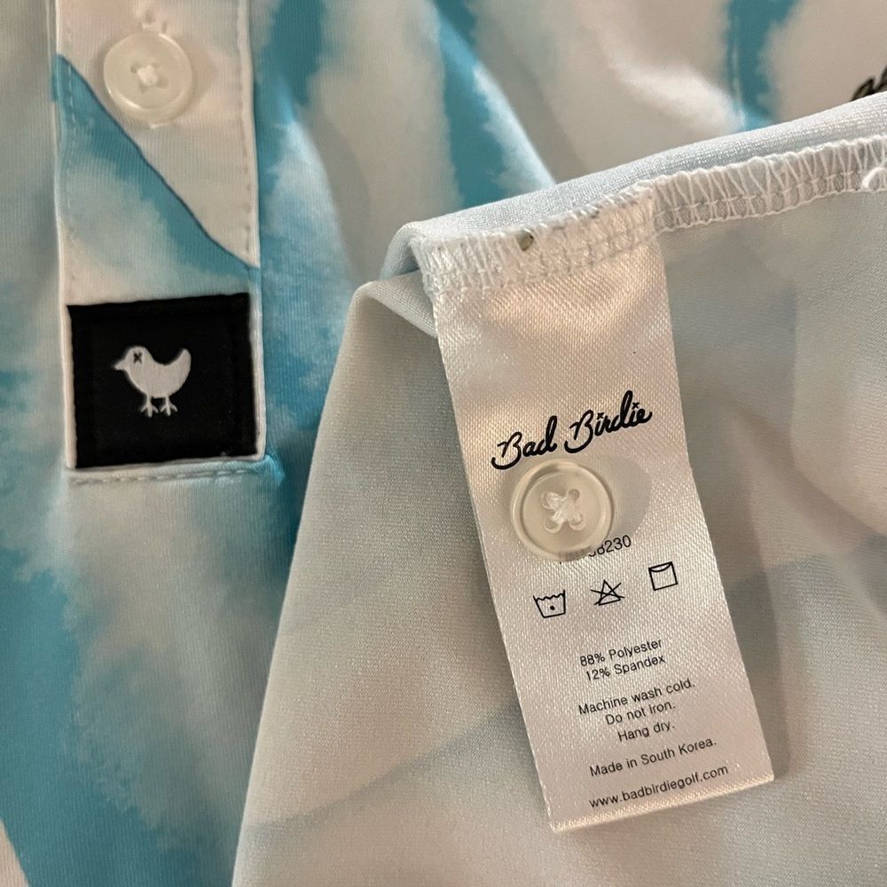 Blue Green Swirl Bad Birdie Swept Tobacco Road Pinehurst Area Golf polo shirt L - Picture 4 of 7